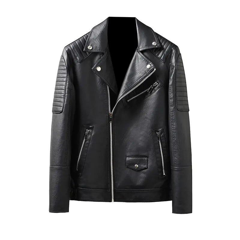 Modern Men's Winter Leather Jacket with Zip Pockets