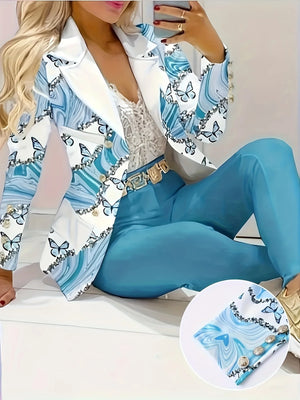 Ladies Elegant Butterfly Print Two-Piece Set