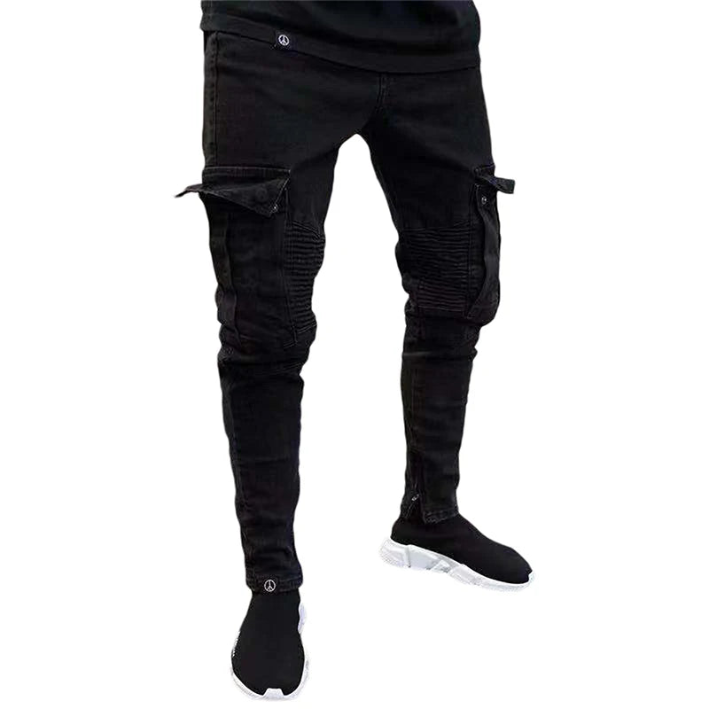 Men s Stylish Cargo Jeans with Fit Design and Multiple Pockets for Spring and Summer Streetwear Fashion