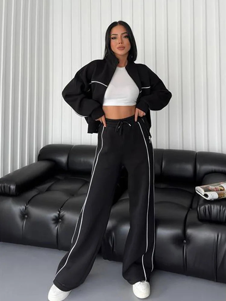 Women Long Sleeve Sweatshirt Elastic Waist Pants 2 Piece Set