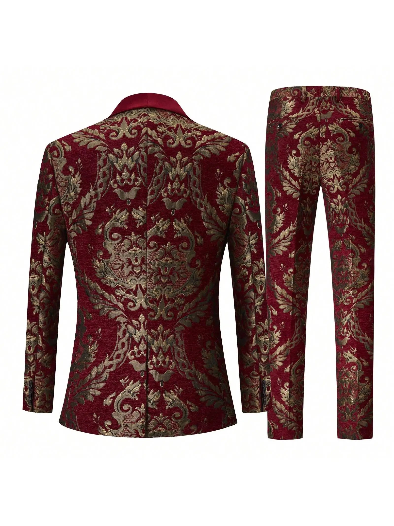 Men's Suit Jacquard Slim Fit 2-Piece Shawl Lapel Tuxedo Wedding Party