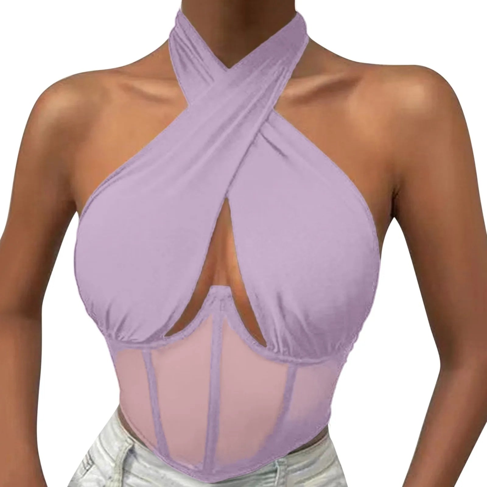 Sexy Cotton Stretch Tops For Women Cross Halter Sleeveless Blouses