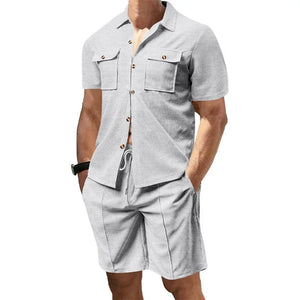 Men Summer Set Stylish Short Sleeve Button