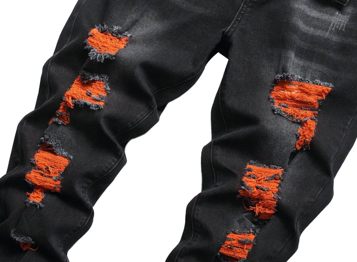 Men's Orange Distressed Long Pants