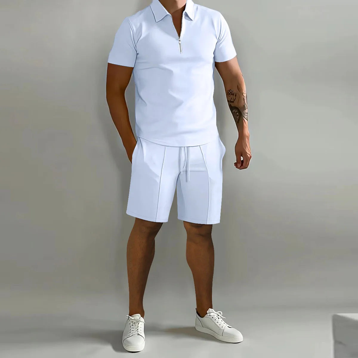 Men Polo Casual Loose Short Sleeve Shorts Sports Set