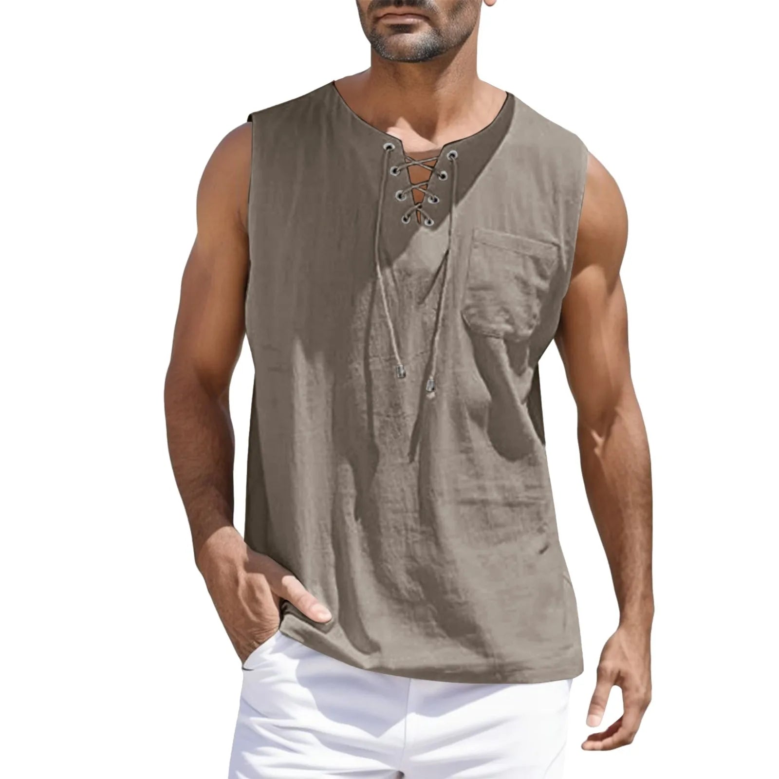 Men's Summer Tank Tops Casual Cotton Linen Sports