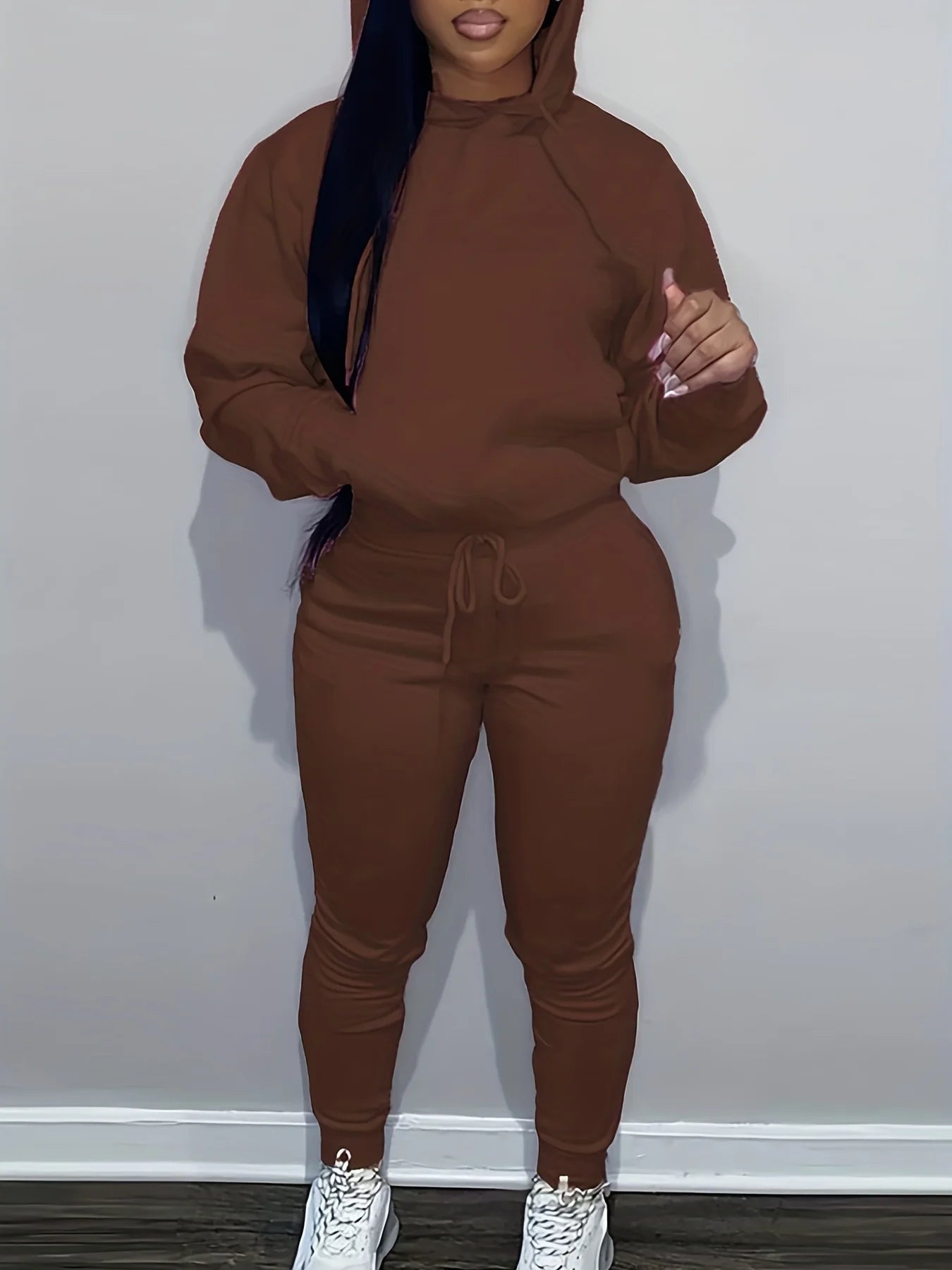 Long Sleeve Two-Piece Hoodie Pants Set with Pockets