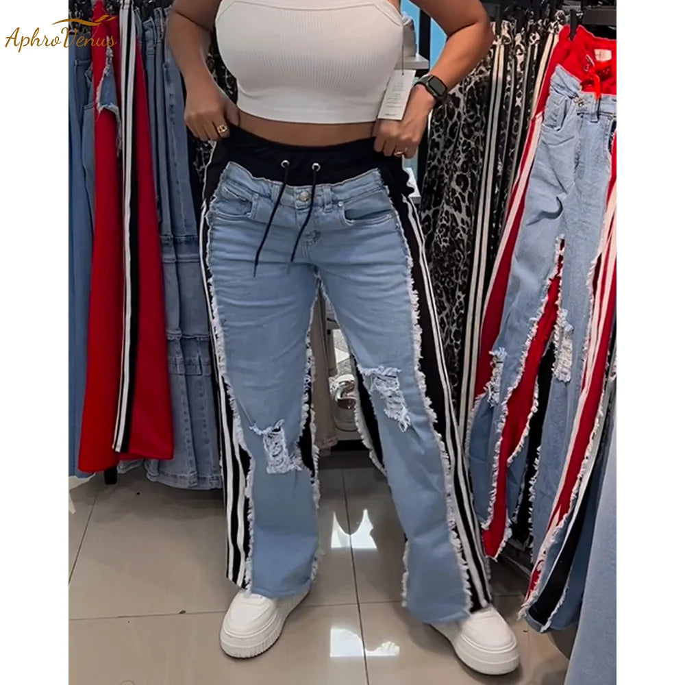 Women Pants Streetwear Wide Leg Long Stretch Denim Jeans