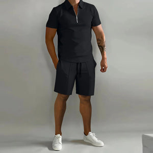 Men Polo Casual Loose Short Sleeve Shorts Sports Set