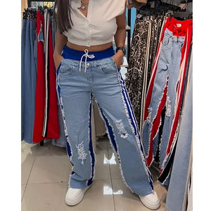 Women Pants Streetwear Wide Leg Long Stretch Denim Jeans