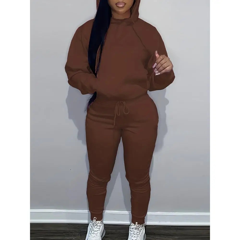 Long Sleeve Two-Piece Hoodie Pants Set with Pockets