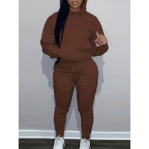 Long Sleeve Two-Piece Hoodie Pants Set with Pockets
