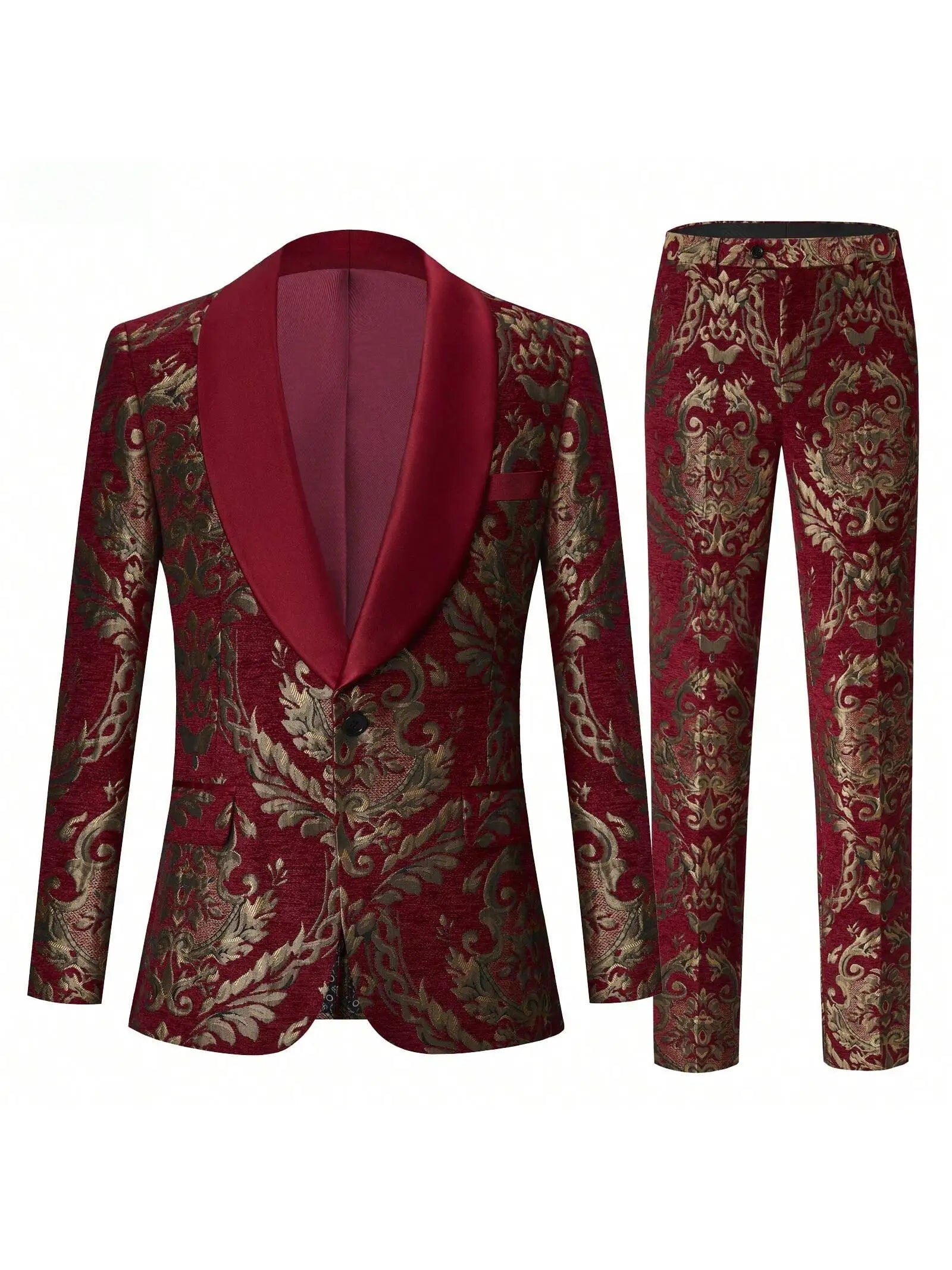 Men's Suit Jacquard Slim Fit 2-Piece Shawl Lapel Tuxedo Wedding Party