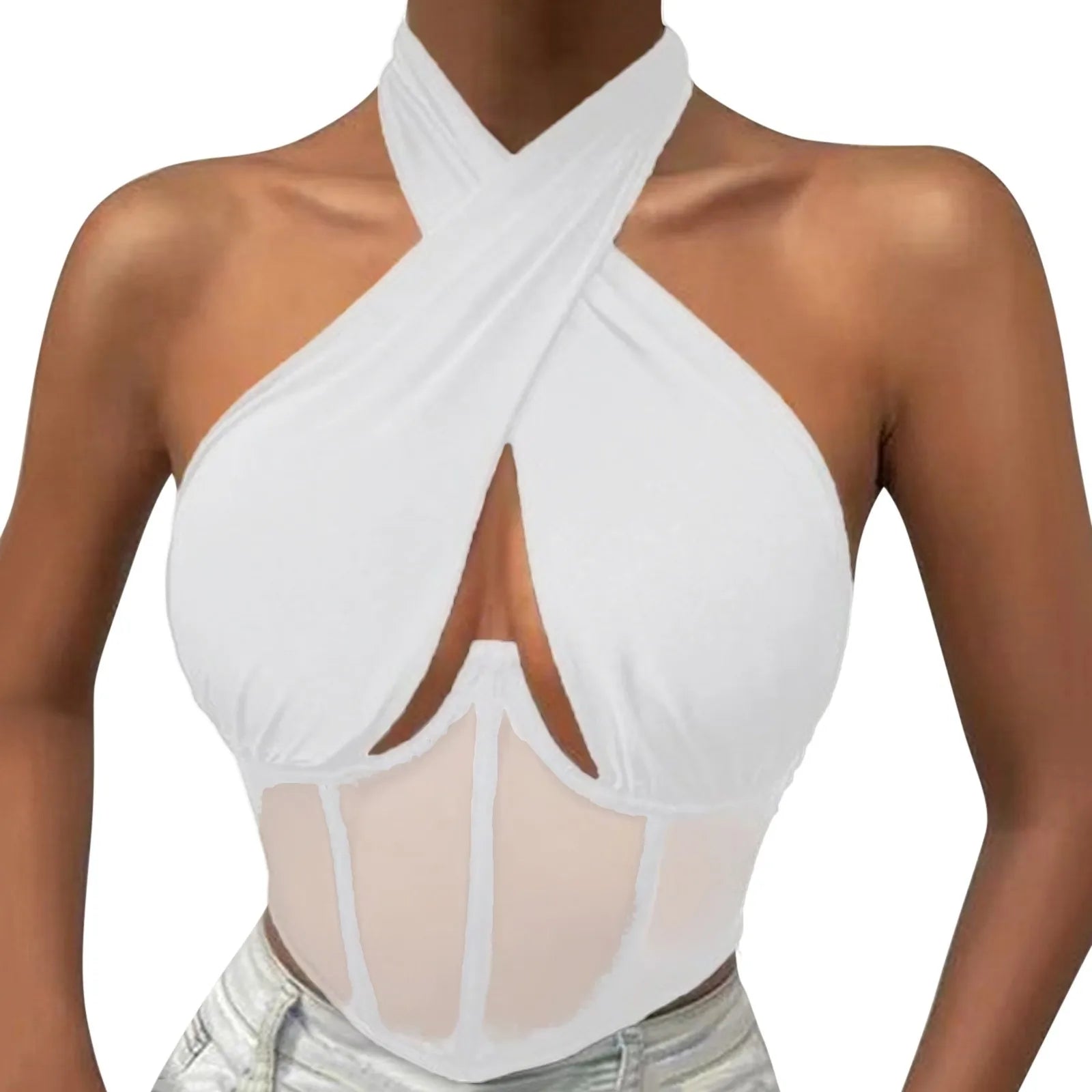 Sexy Cotton Stretch Tops For Women Cross Halter Sleeveless Blouses