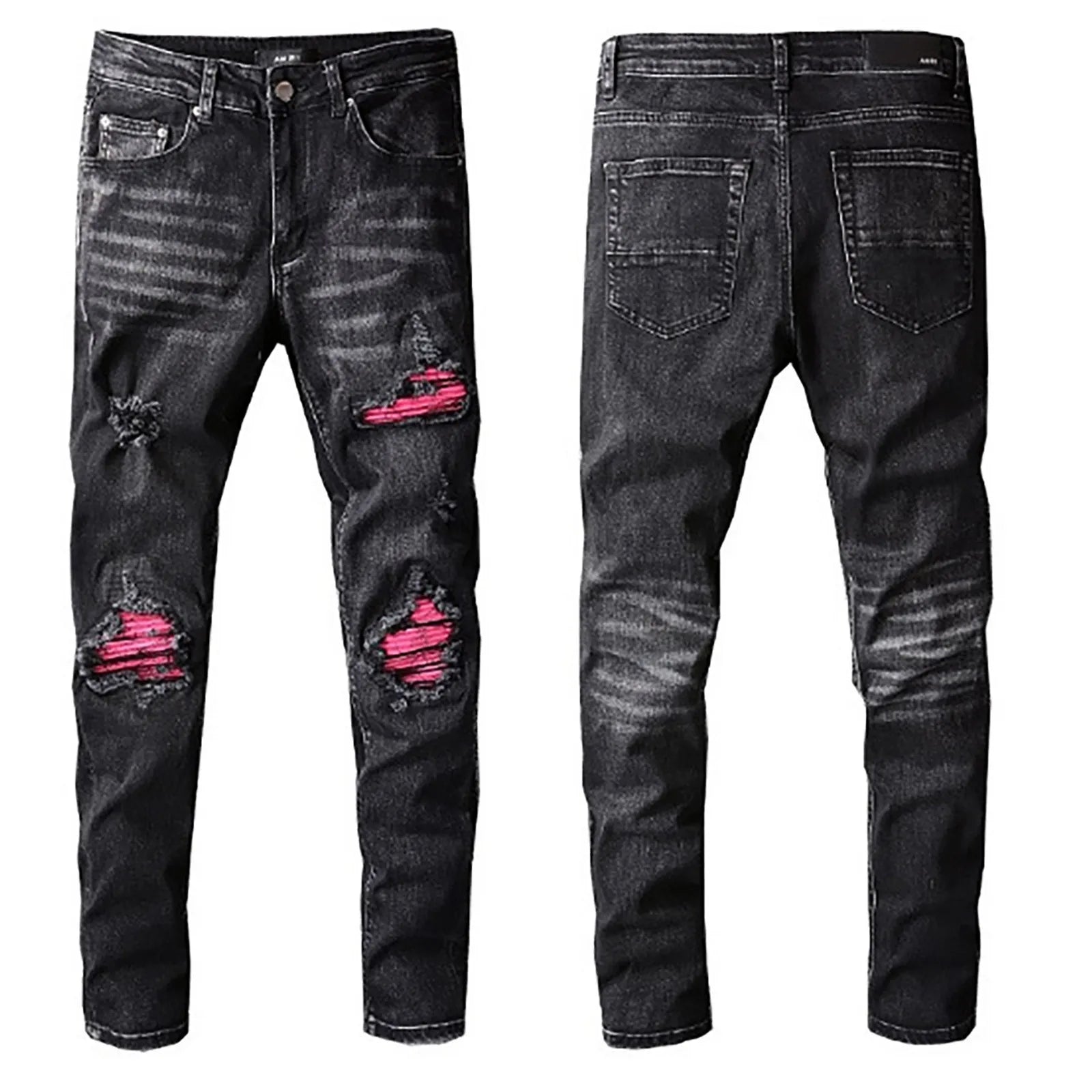 Straight Jeans Men's Distressed Stretch