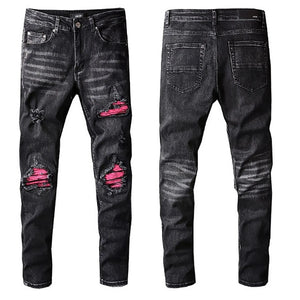 Straight Jeans Men's Distressed Stretch
