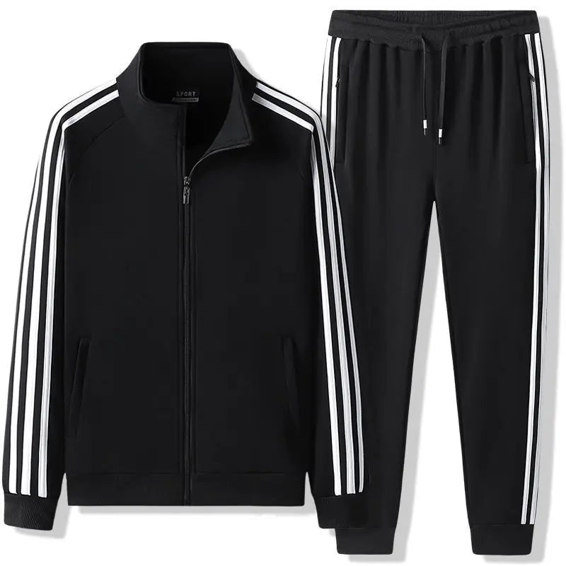 Leisure Sports Suit Spring And Autumn Striped Hoodie (2-Piece Set)