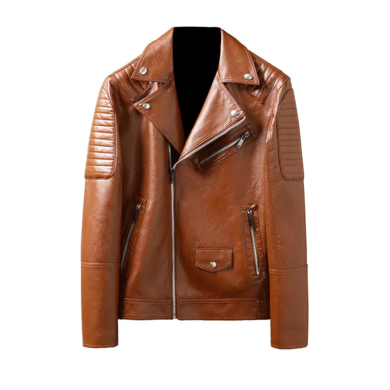 Modern Men's Winter Leather Jacket with Zip Pockets