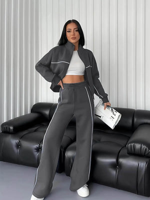 Women Long Sleeve Sweatshirt Elastic Waist Pants 2 Piece Set