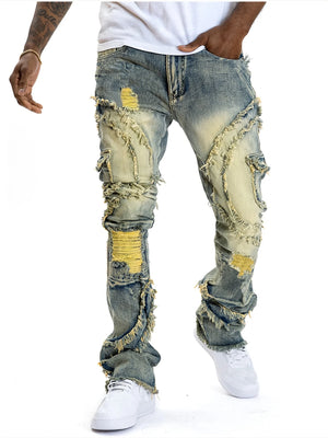 Men Ripped Stretch Jeans With Fringe The Best Choice For Fashion Wear