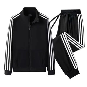 Leisure Sports Suit Spring And Autumn Striped Hoodie (2-Piece Set)