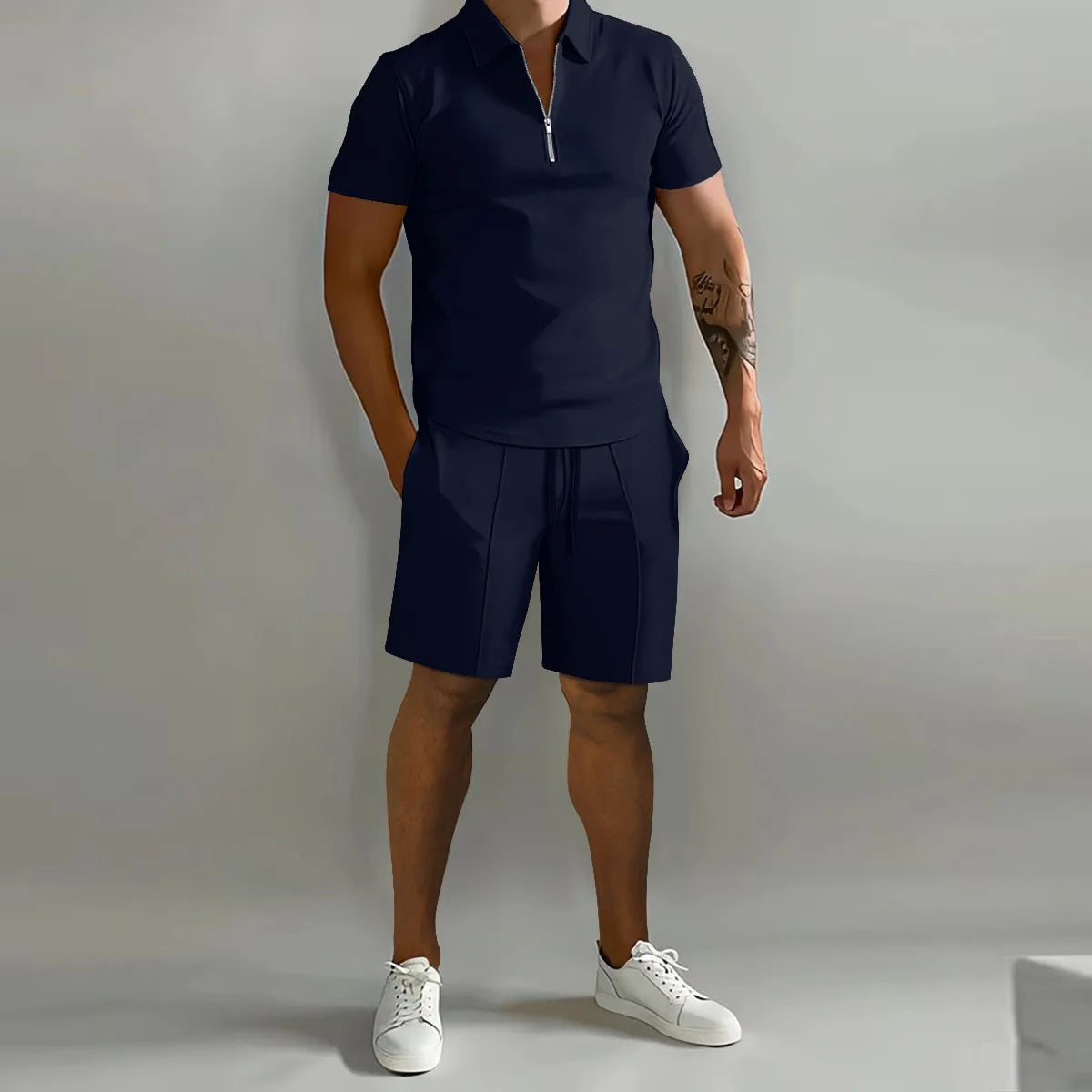 Men Polo Casual Loose Short Sleeve Shorts Sports Set