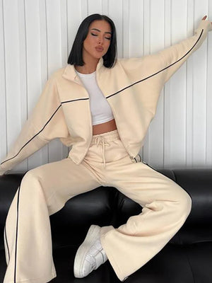 Women Long Sleeve Sweatshirt Elastic Waist Pants 2 Piece Set