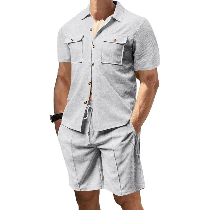 Men  Summer Set Stylish Short Sleeve Button