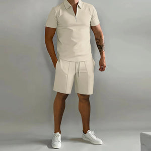 Men Polo Casual Loose Short Sleeve Shorts Sports Set