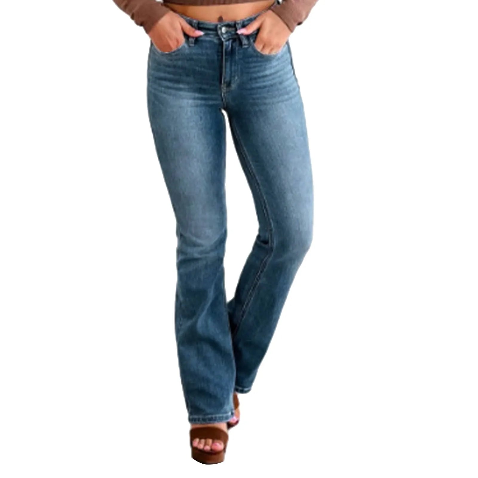 Women High Waisted Flare Jeans Classic Fit Stretchy
