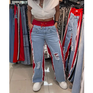 Women Pants Streetwear Wide Leg Long Stretch Denim Jeans