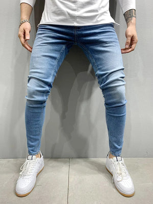 Men Black Blue Pants Pure Color Stretch