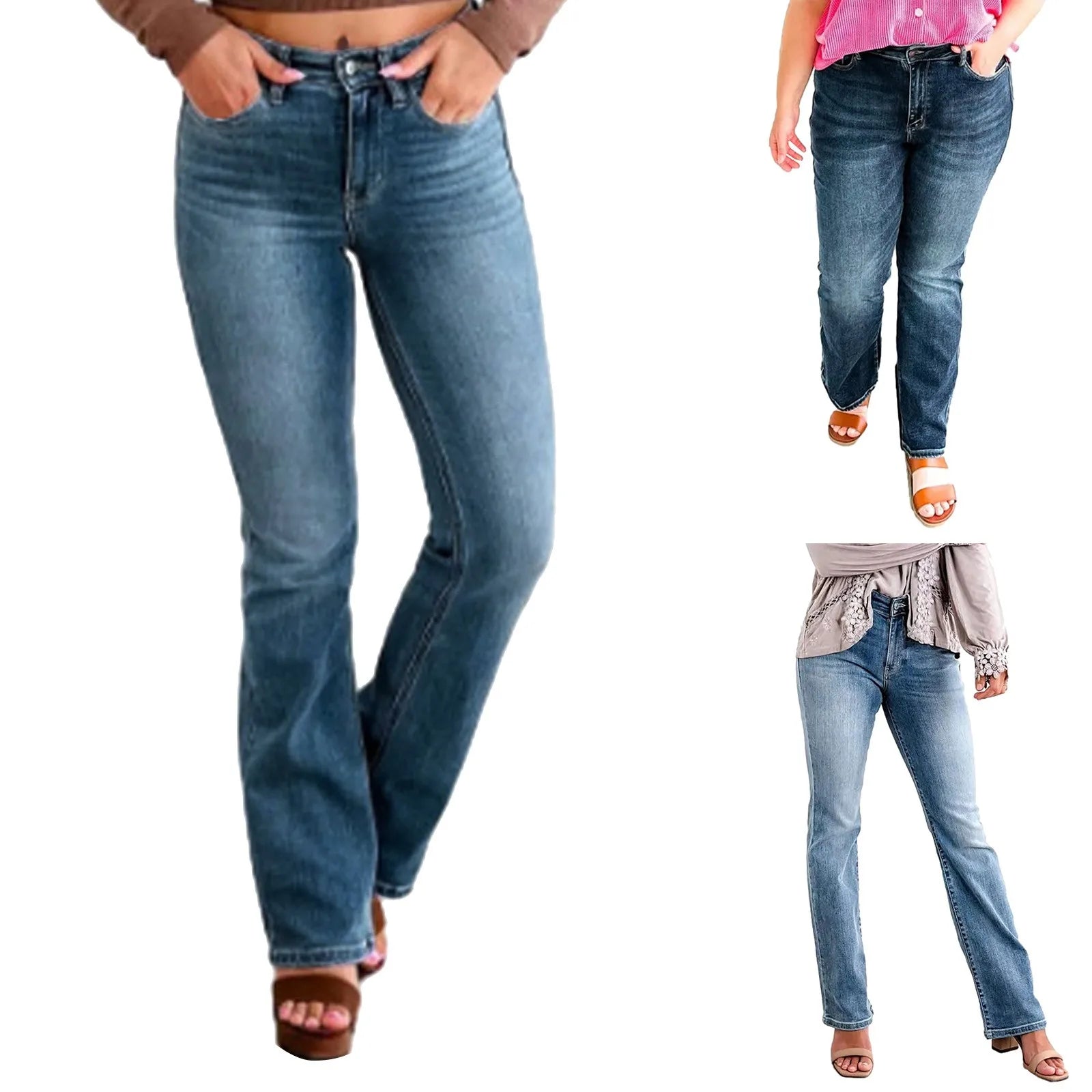 Women High Waisted Flare Jeans Classic Fit Stretchy
