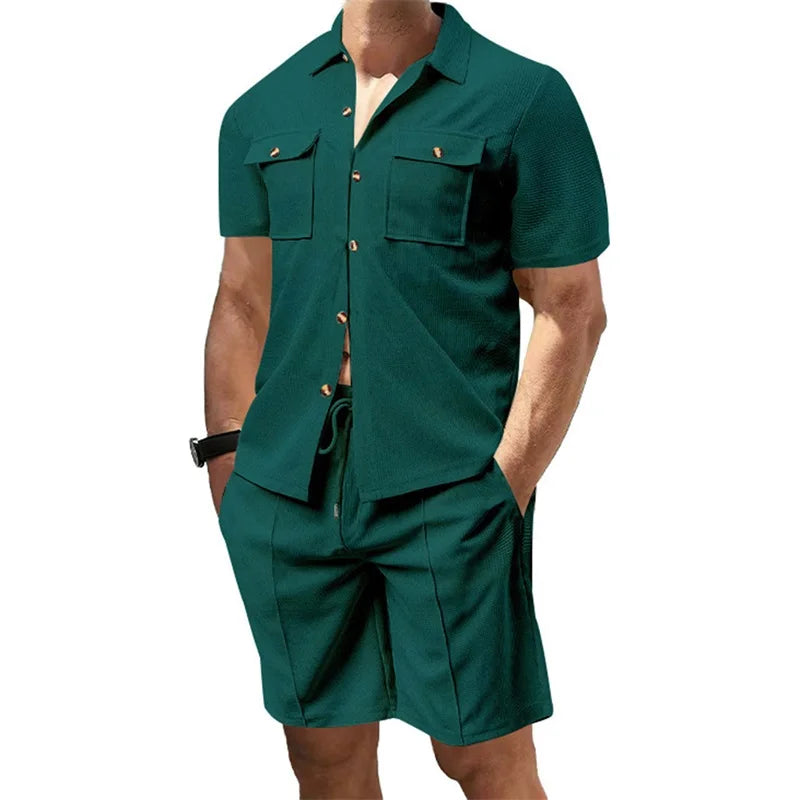 Men  Summer Set Stylish Short Sleeve Button