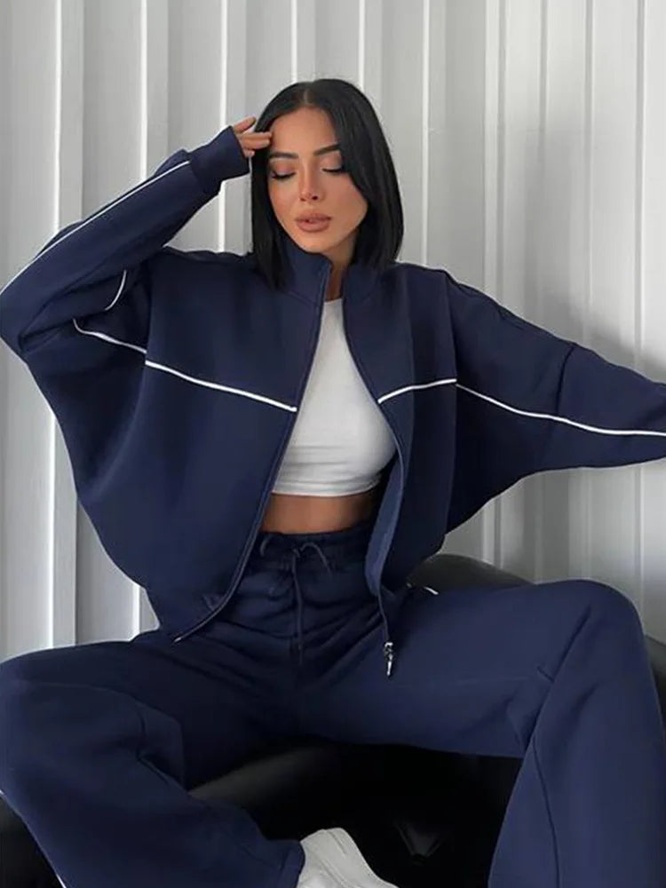 Women Long Sleeve Sweatshirt Elastic Waist Pants 2 Piece Set