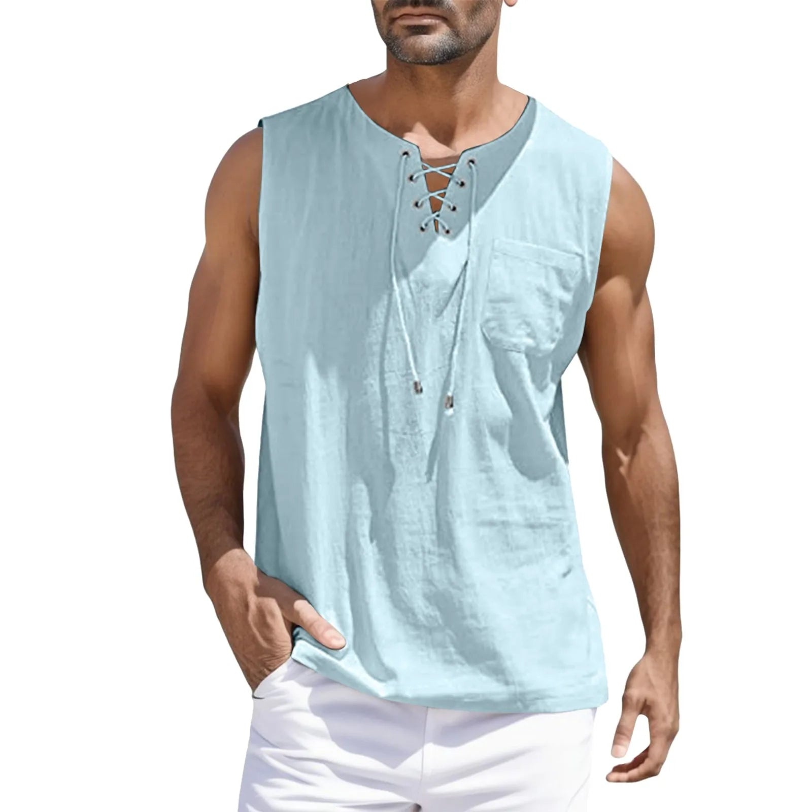 Men's Summer Tank Tops Casual Cotton Linen Sports