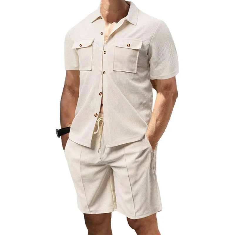 Men  Summer Set Stylish Short Sleeve Button