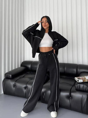 Women Long Sleeve Sweatshirt Elastic Waist Pants 2 Piece Set