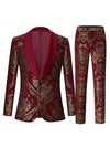 Men's Suit Jacquard Slim Fit 2-Piece Shawl Lapel Tuxedo Wedding Party