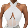 Sexy Cotton Stretch Tops For Women Cross Halter Sleeveless Blouses