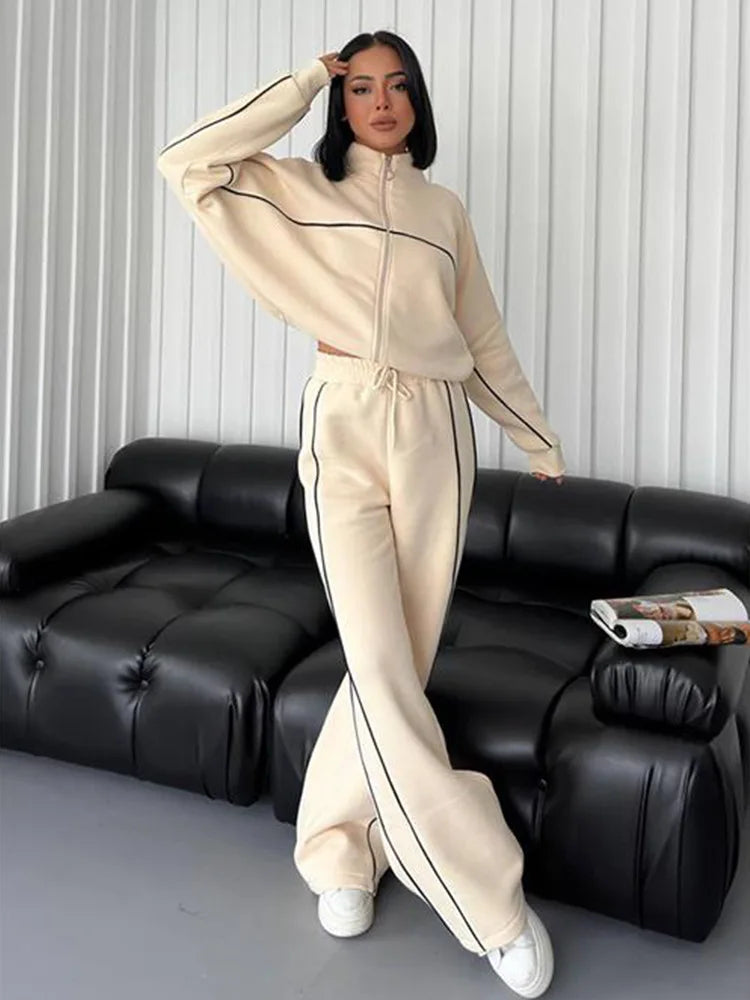 Women Long Sleeve Sweatshirt Elastic Waist Pants 2 Piece Set