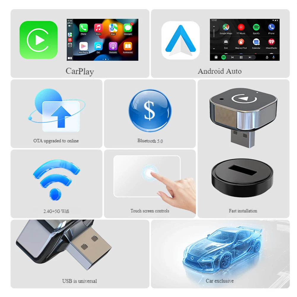 USB Dongle Auto Connect Plug & Play for iPhone and Android Factory Wired Cars