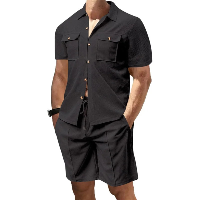 Men  Summer Set Stylish Short Sleeve Button